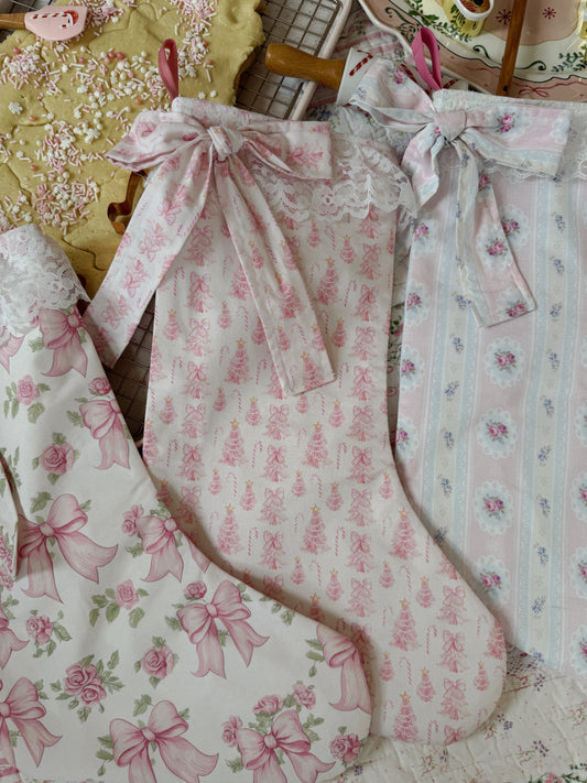 Pinkmas Coquette Stocking (Vintage Christmas Tree)