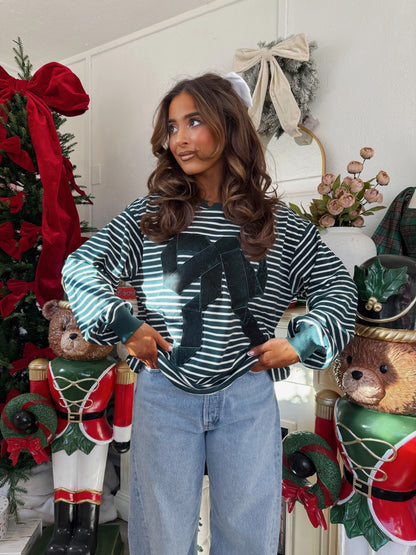 Christmas Tree & Bow Velvet Crewneck