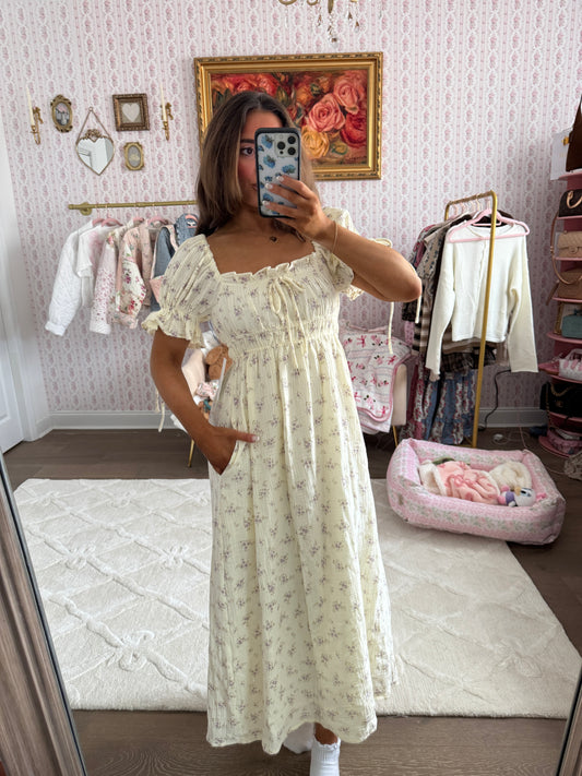 Puff sleeve floral midi cotton worth collective XS