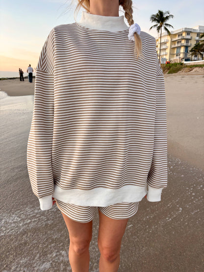 Brown mocha striped Mockneck