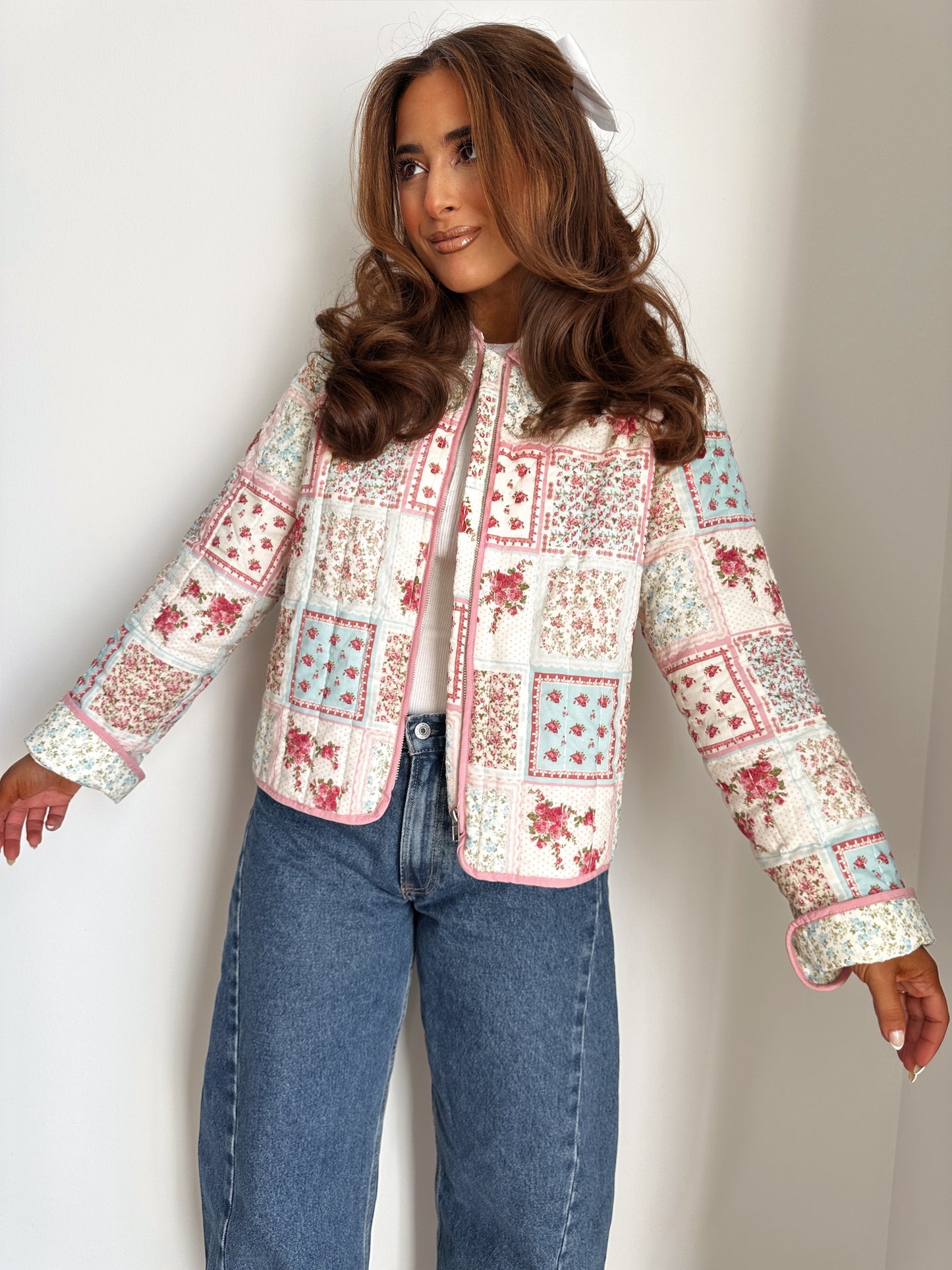 LoveShack Quilted Floral Zip Jacket