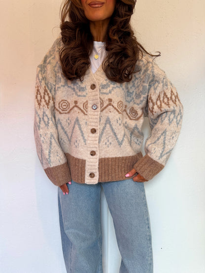Hearts Aglow Brushed Alpine-Knit Button-Front Cardigan