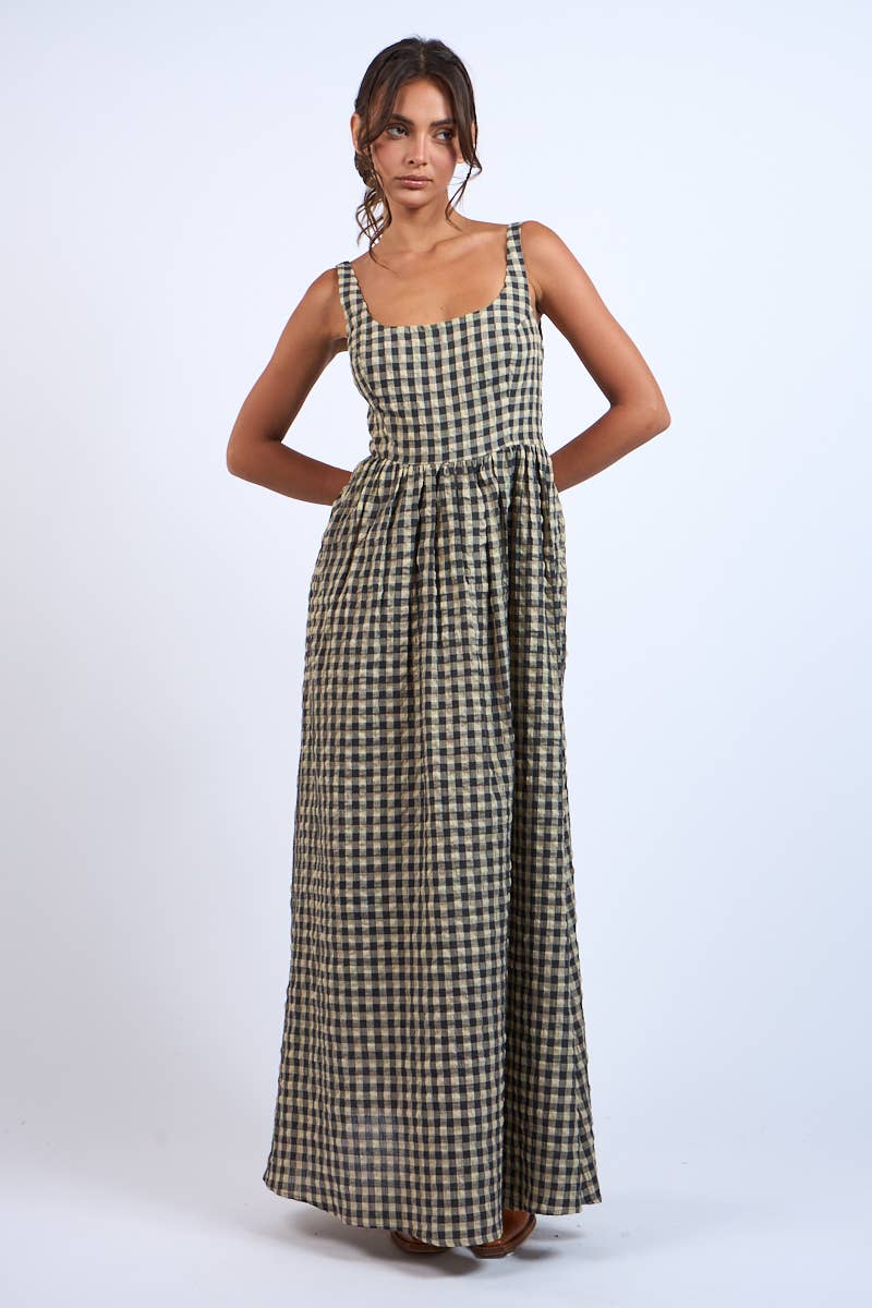 checked maxi dress for women MISA CHECKED MAXI DRESS TasyaIndia