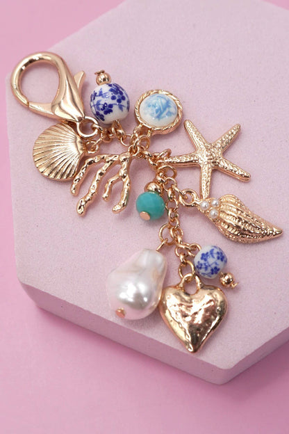 SEA LIFE PEARL HEART BEAD BAG CHARM