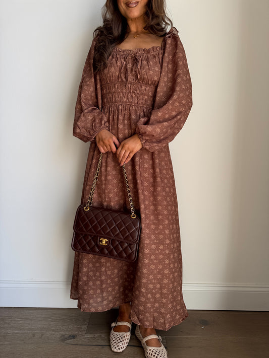 Brown Cocoa Cottage Farm Midi Dress