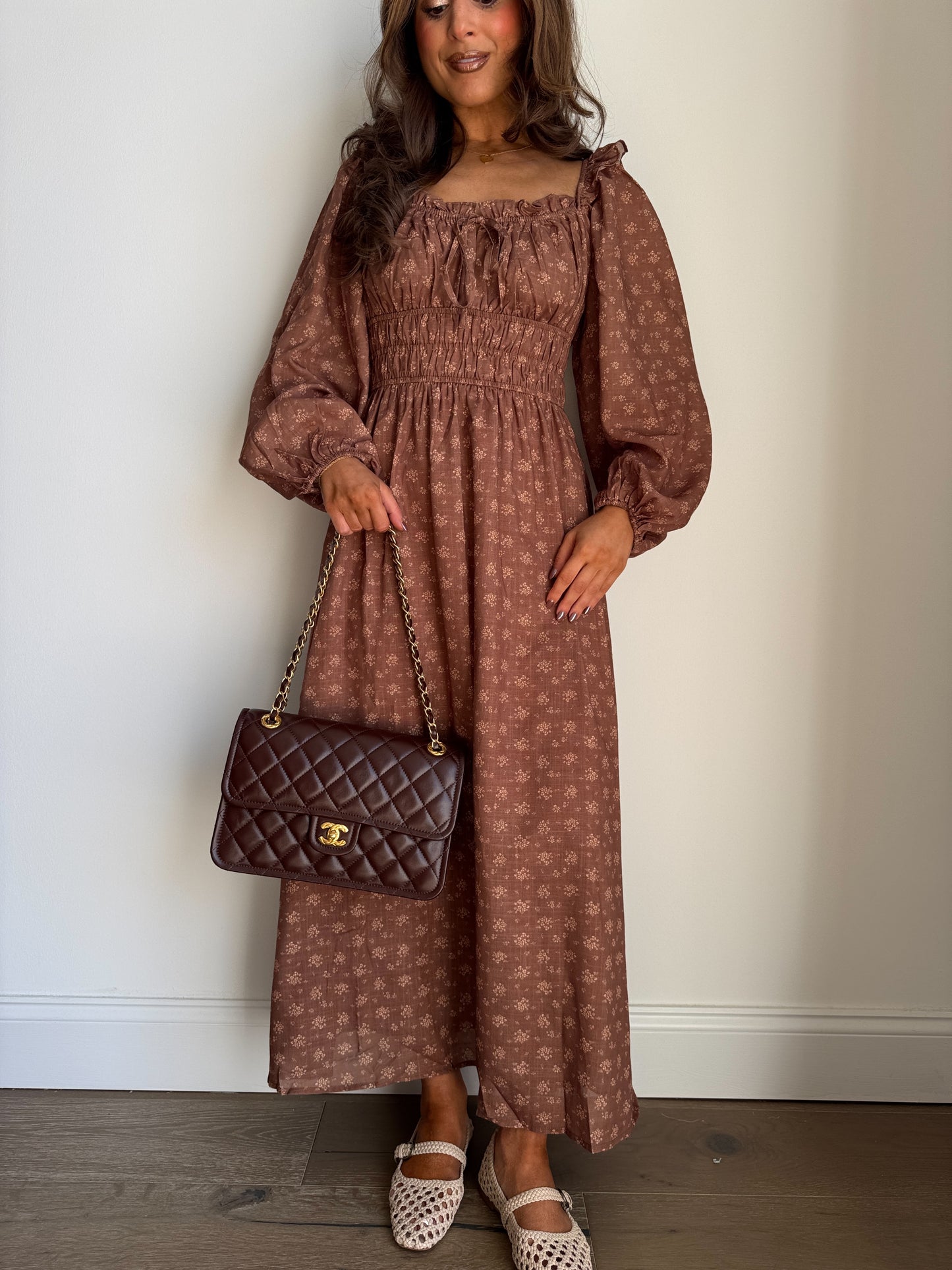 Brown Cocoa Cottage Farm Midi Dress