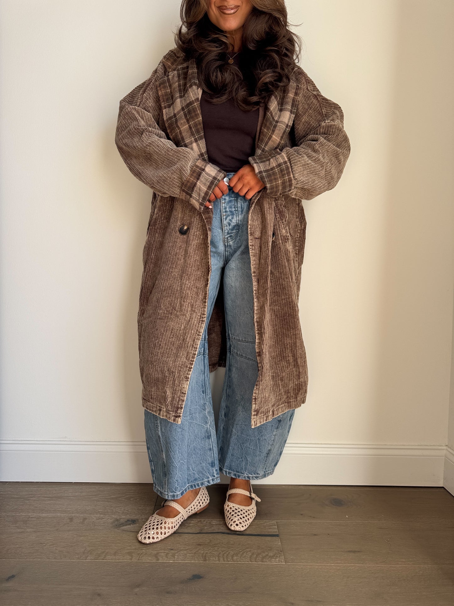 Coffee With You Hooded Plaid Chenille Coat