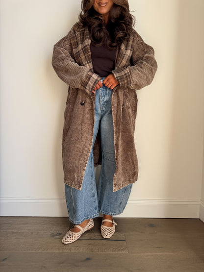 Coffee With You Hooded Plaid Chenille Coat