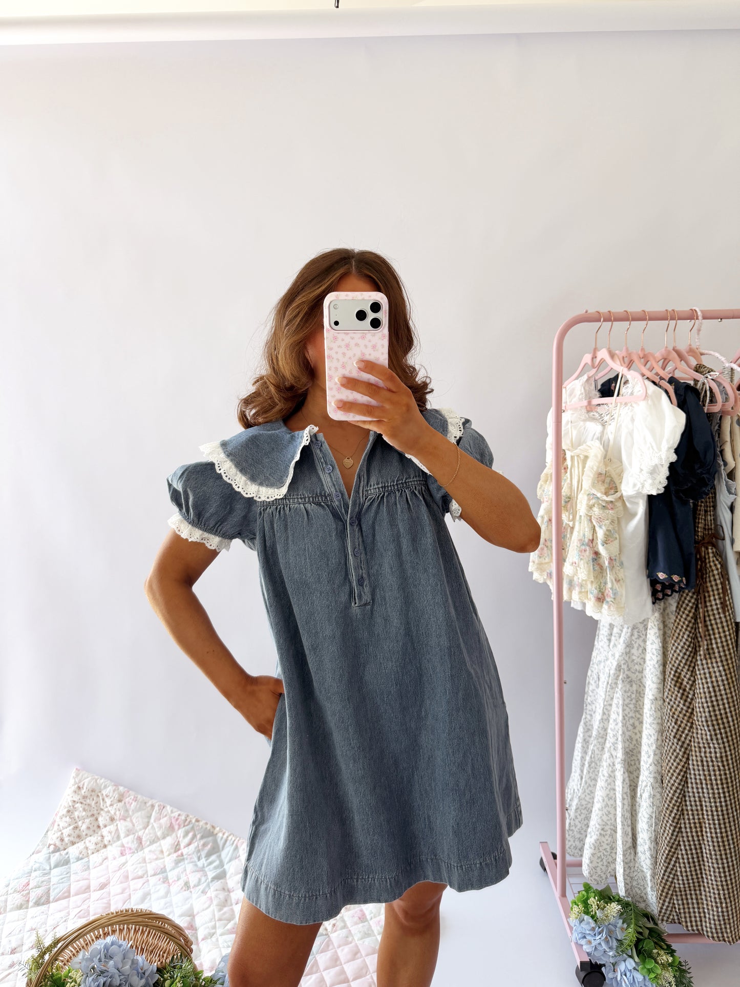 Denim & Lace Darla Mini Dress PRE ORDER