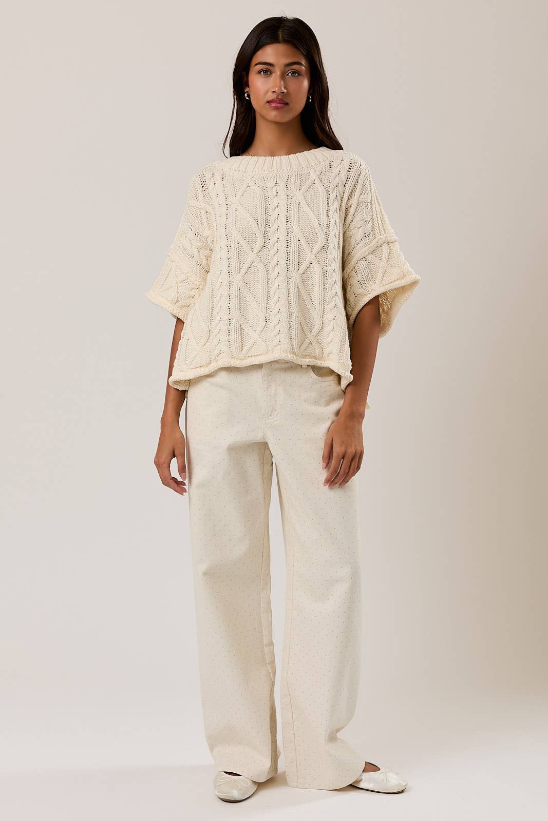 AMELIE ROUND NECK SHORT SLEEVE KNIT SWEATER TOP