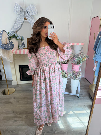 100% Cotton Flower Market Midi Dress