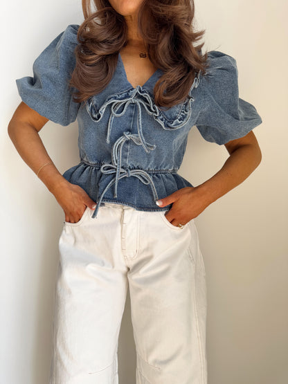 Denim Puff Sleeve Top