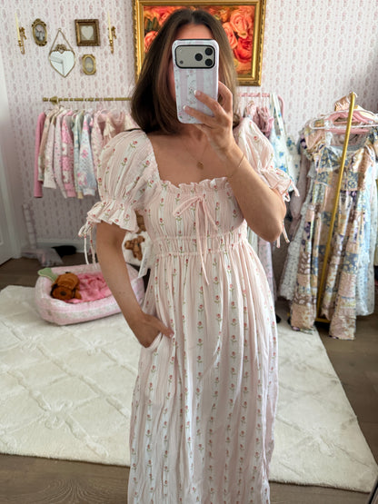 Pink Cotton Puff Sleeve Dress XS