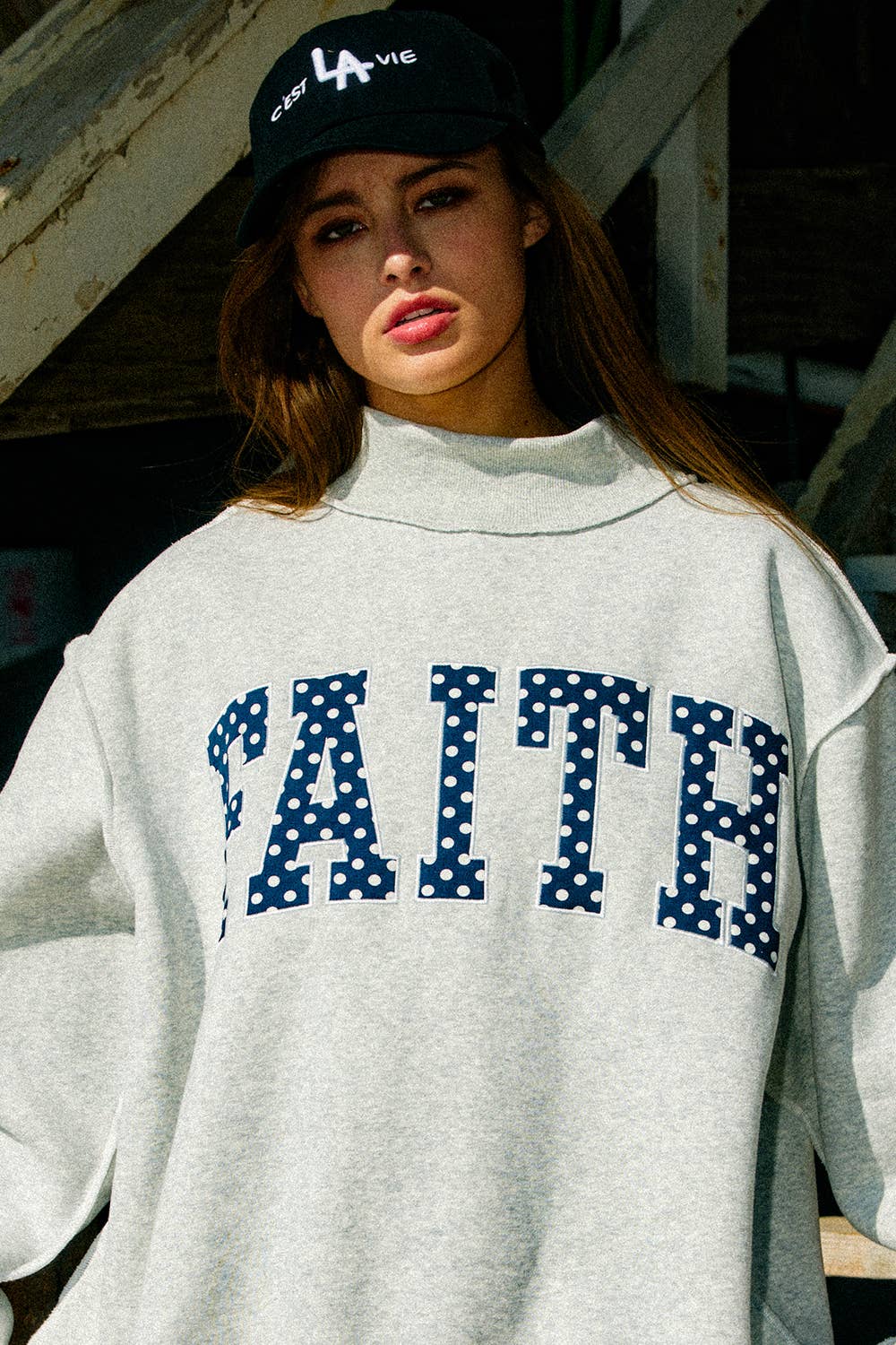 FAITH Embroidered Polka-Dot Mock Neck Sweatshirt PRE ORDER APRIL ADDED FOR SMALL
