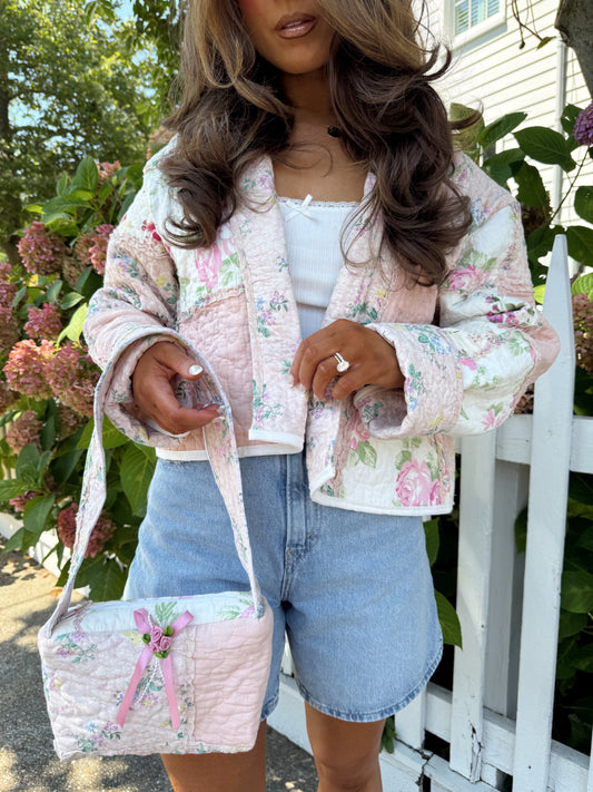 Cotton Candy Dreams Floral Vintage Shabby Chic Bespoke Quilted Jacket PREORDER