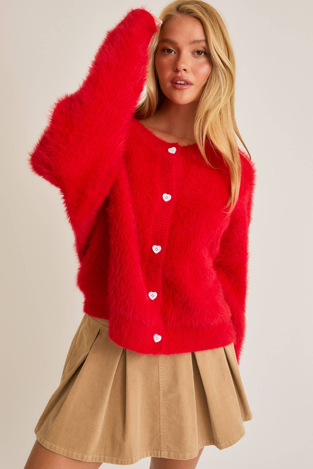 Hearts Full Red Heart Button CARDIGAN