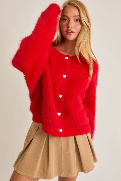 Hearts Full Red Heart Button CARDIGAN