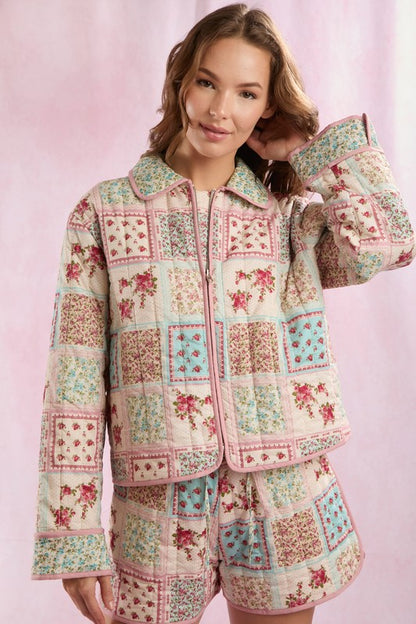 LoveShack Quilted Floral Zip Jacket