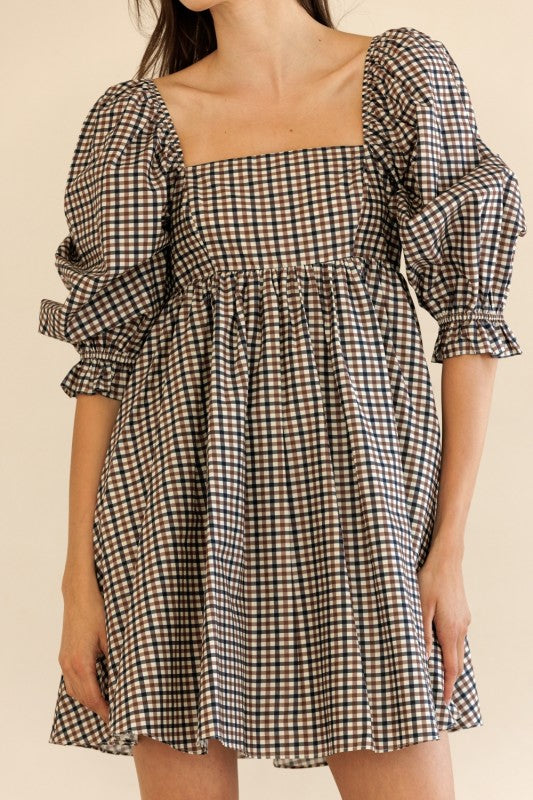 Brown Sugar Gingham Puff Sleeve Dress (pre order added for September 30)