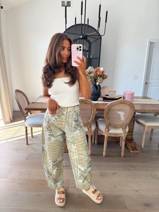 Olive You Floral Barrel Jeans