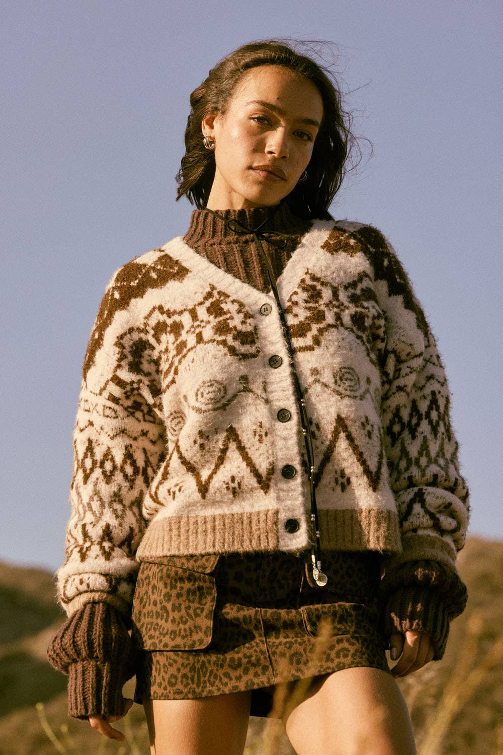 Hearts Aglow Brushed Alpine-Knit Button-Front Cardigan