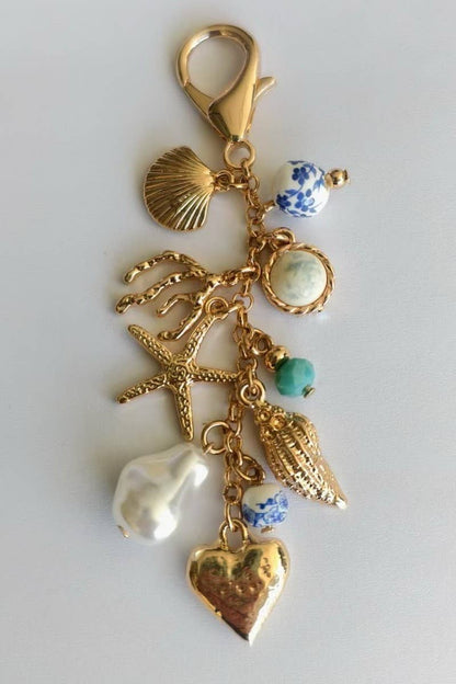 SEA LIFE PEARL HEART BEAD BAG CHARM