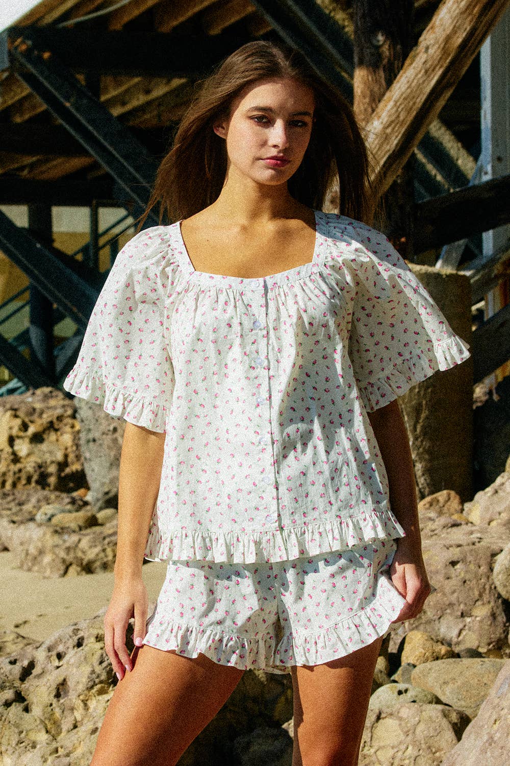 Cottage Floral Pink Short Set
