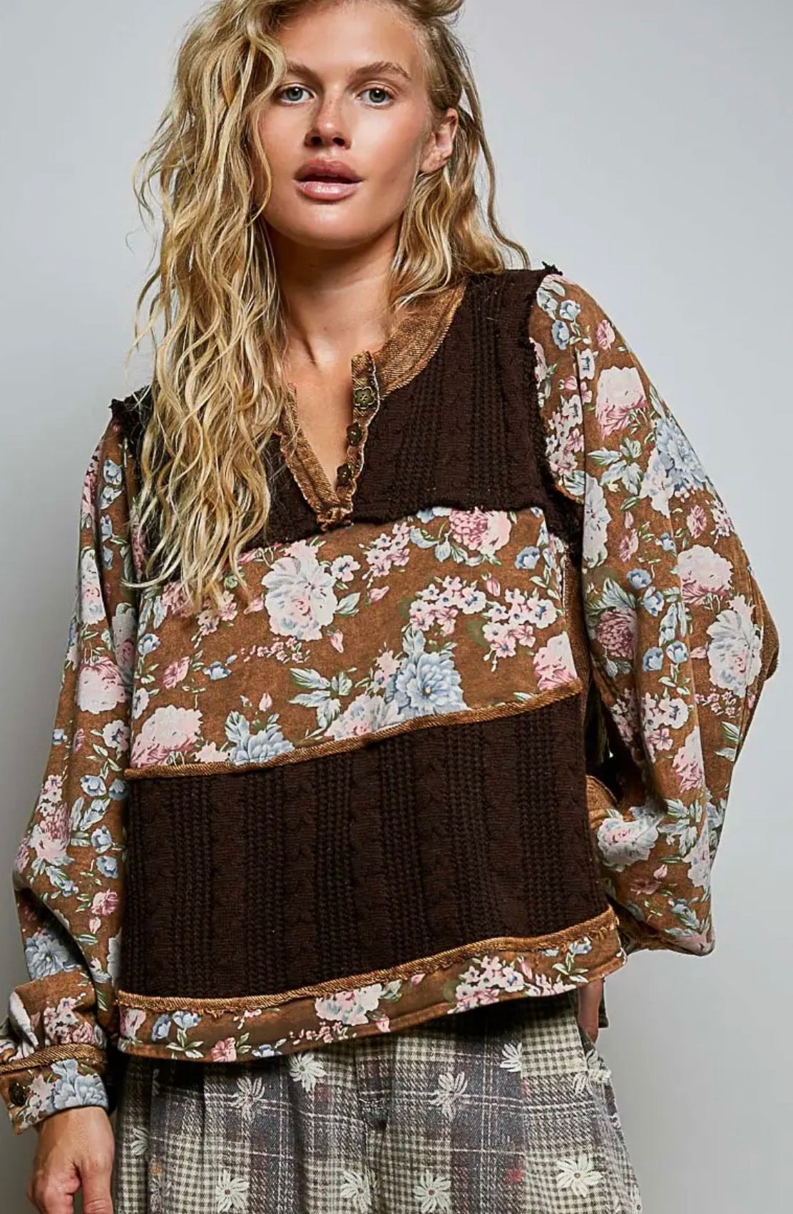 Cottage Rose Vintage Knit Top (Early Access) Brown /Pink Floral