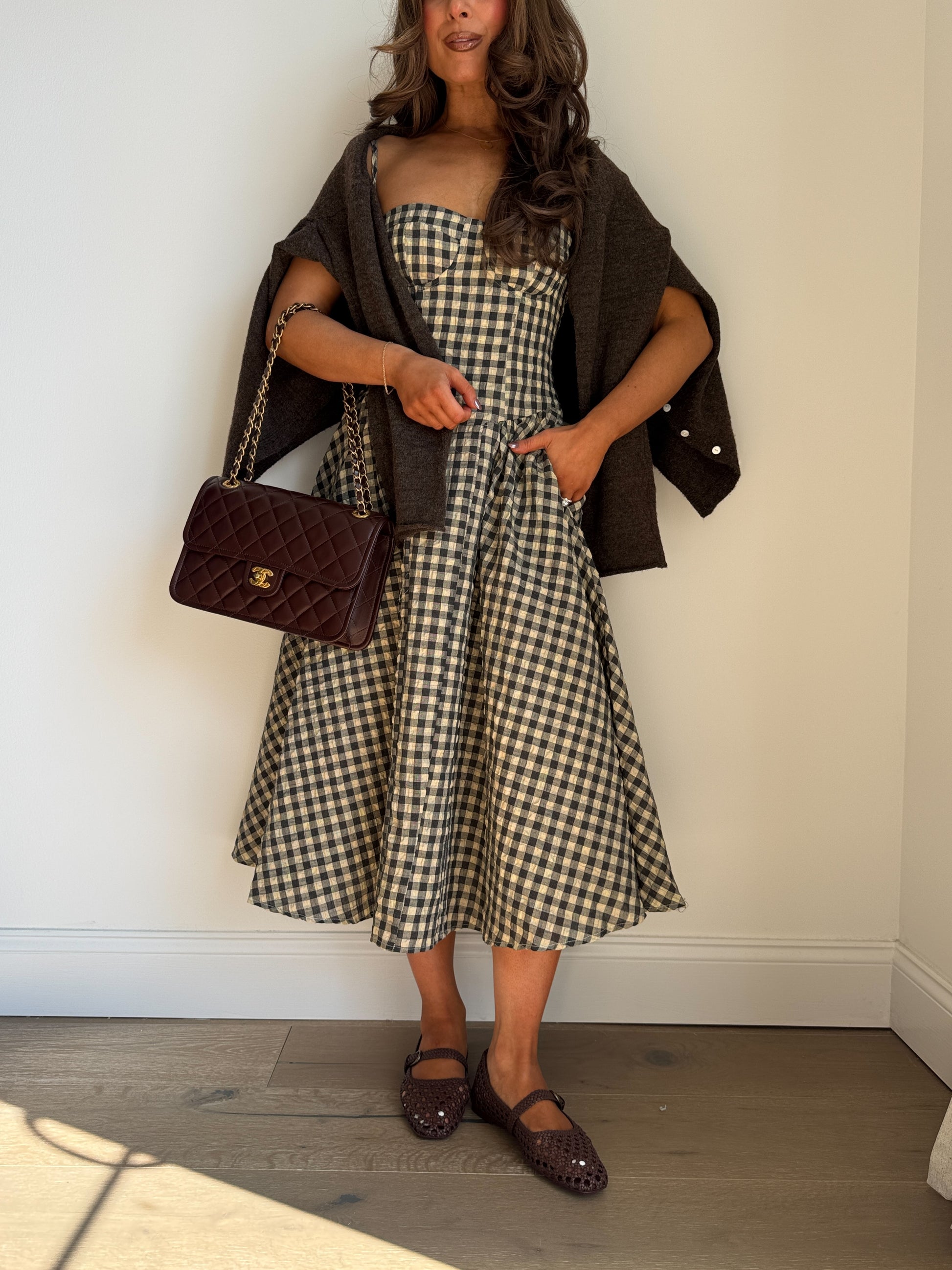 gingham corset dress Gingham Corset A Line Midi Dress Blue