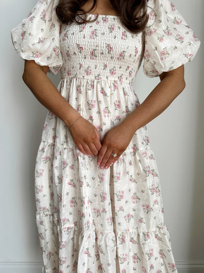 Secret Garden Blush Floral Midi Smocked Dress