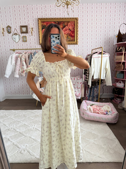 Puff sleeve floral midi cotton worth collective XS