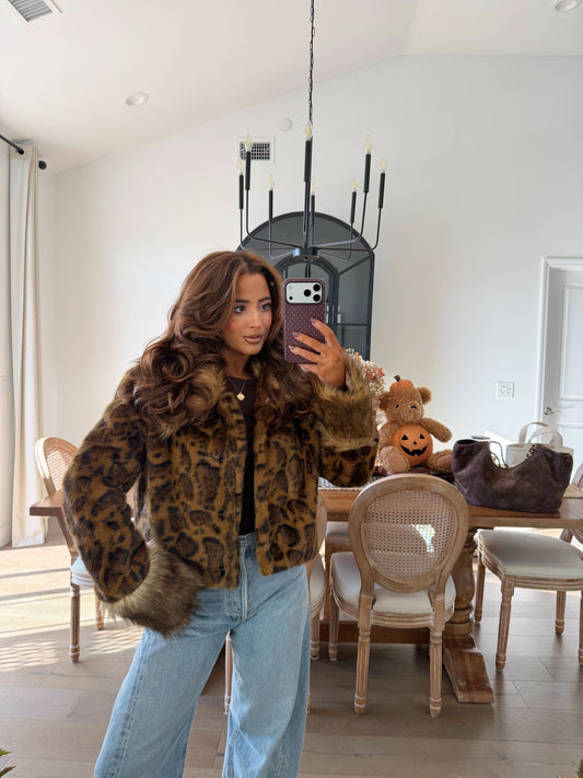 Cheetah Sisters Faux Fur Jacket no restocks