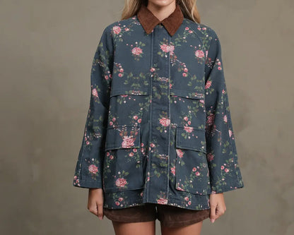 Denim In Bloom Pink Rose Barn Jacket (Can’t Restock)