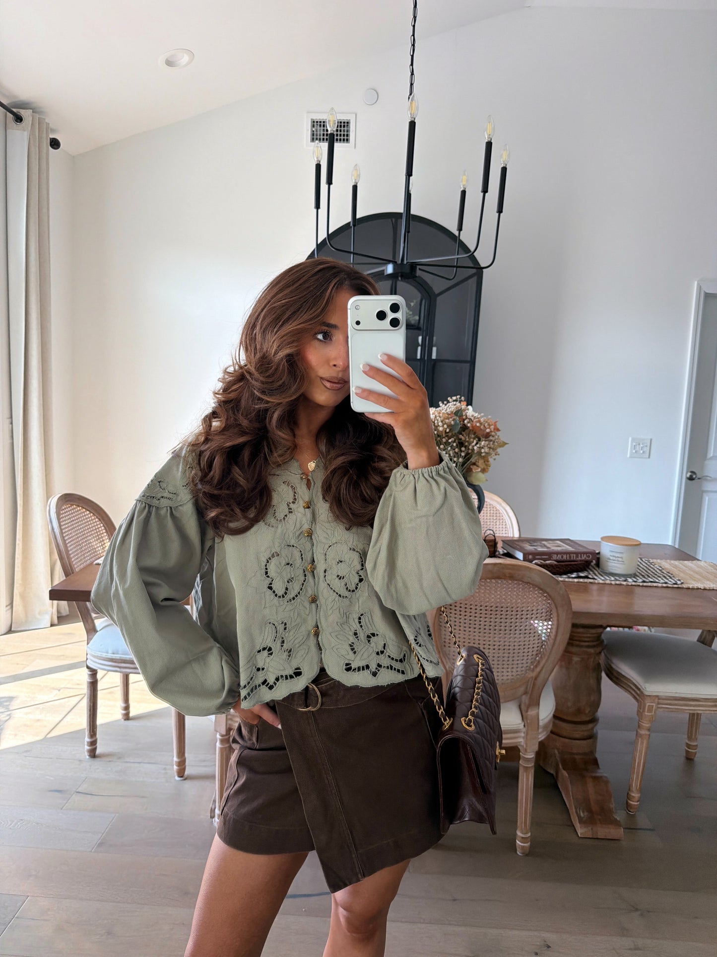 Eyelet Twirl Top (Olive) not restocking