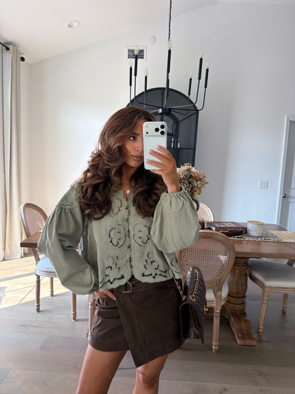 Eyelet Twirl Top (Olive) not restocking