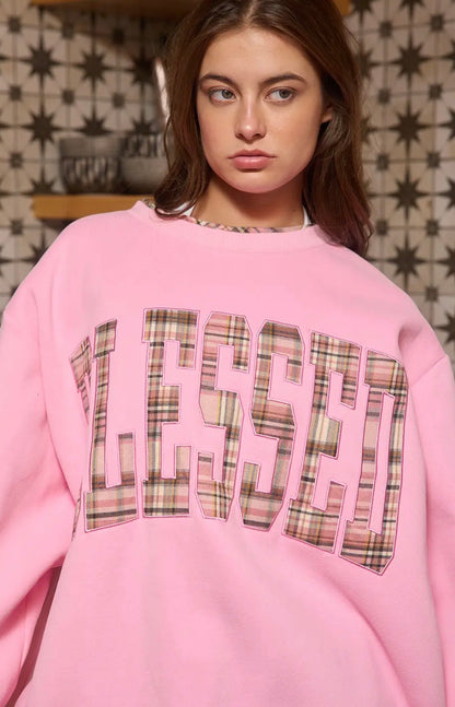 Blessed Fall Plaid Layered Crew