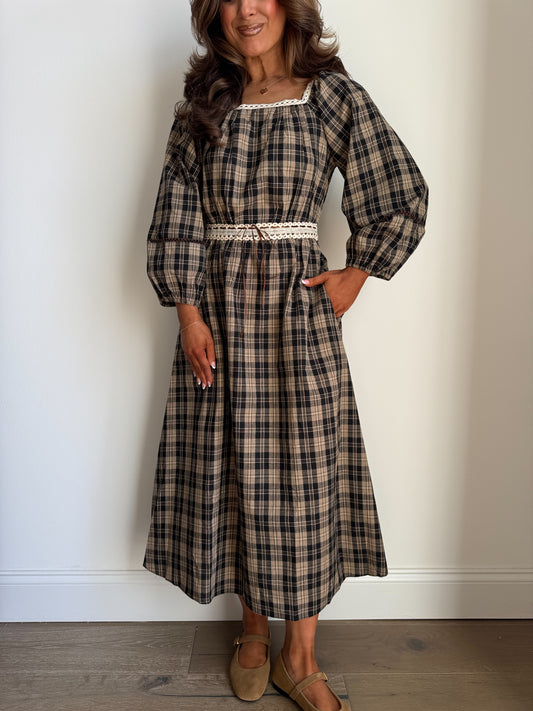 Pumpkin Pie Plaid Midi Dress
