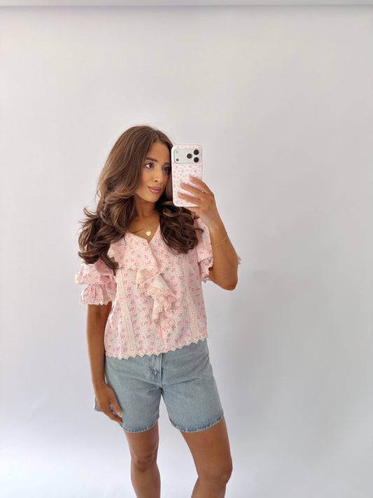 Vintage Cottage Pink Puff Sleeve Top