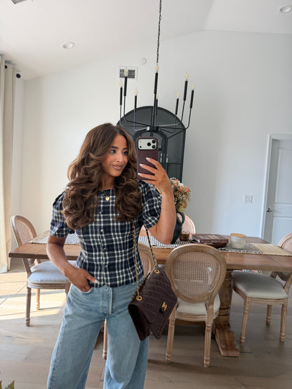 Harvest Road Vintage Plaid Top Navy