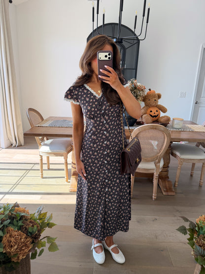Antique Mocha Rose Midi Dress