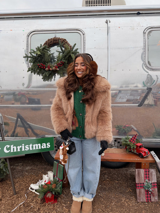 Snow Ski Lodge Faux Fur Jacket (mocha)