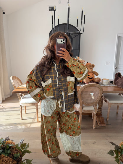 Olive Vintage Plaid & Autumn Lace Joggers PRE ORDER
