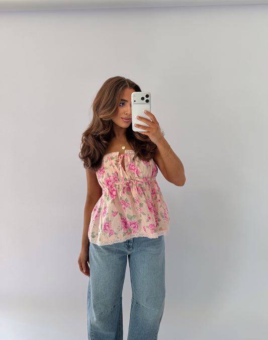 Pink Palm Babydoll Tank Top