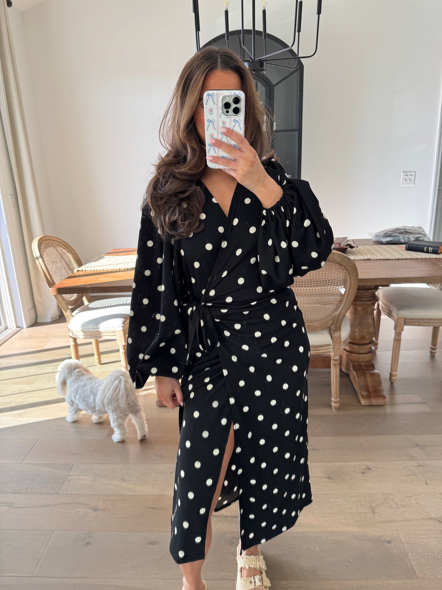 SMALL polka dot black wrap dress