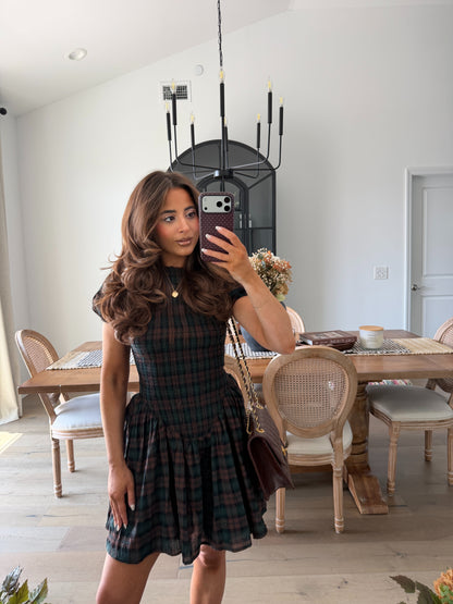 Adelaide Plaid Mini Dress (Brown Plaid)