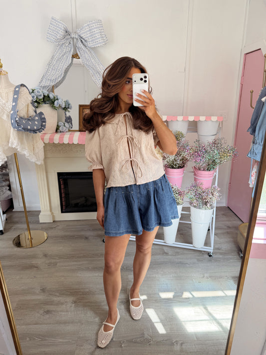 Washed Petal Denim Shorts