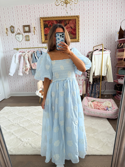 Blue puff sleeve midi worth collective medium