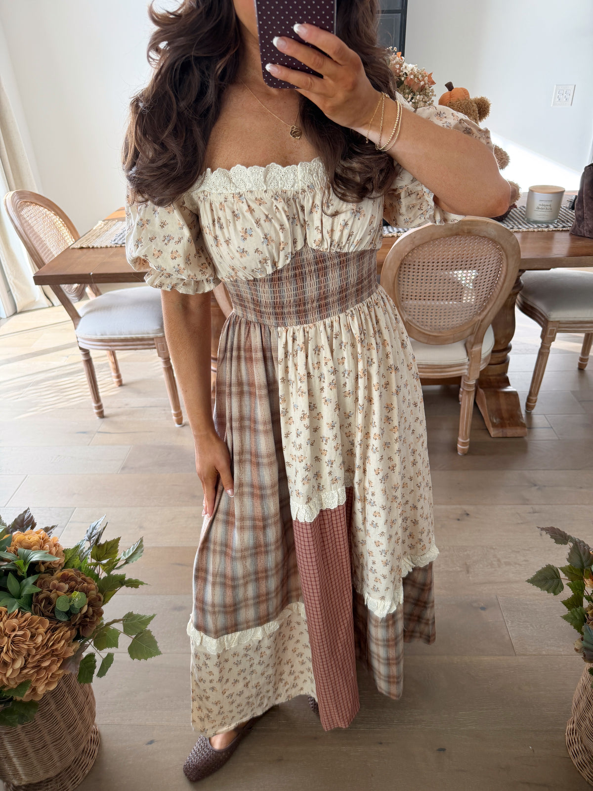 Strawberry Fields Patchwork Smocked Midi Dress (can’t restock)