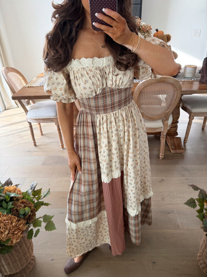 Strawberry Fields Patchwork Smocked Midi Dress (can’t restock)