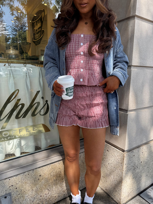 Gingham Maple Glaze Short Set (Burgundy)